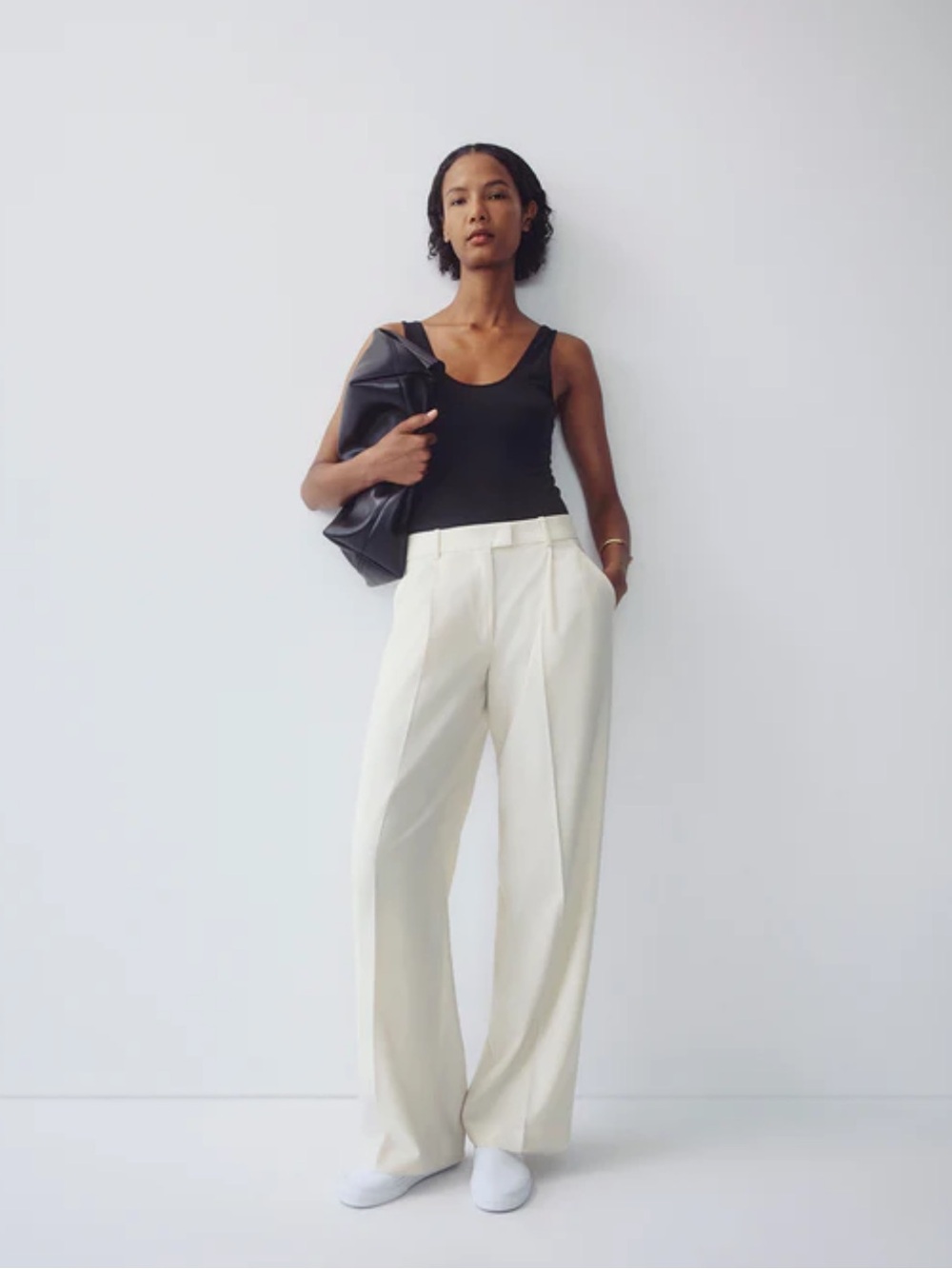 Another Tomorrow Cream Wool Straight Leg Trouser Pants